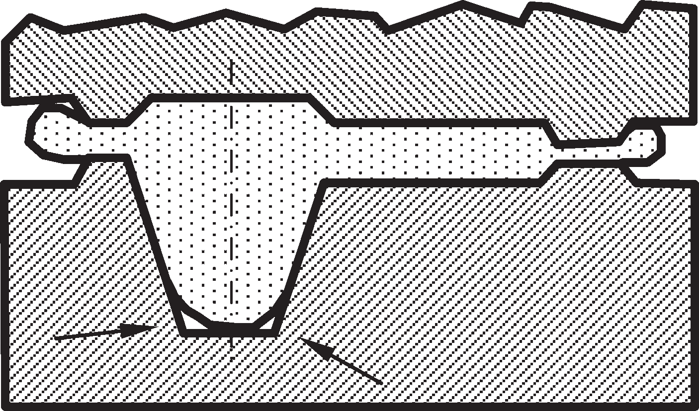 Незаполнение глубокой полости штампа (вследствие отсутствия газоотводящих каналов)
