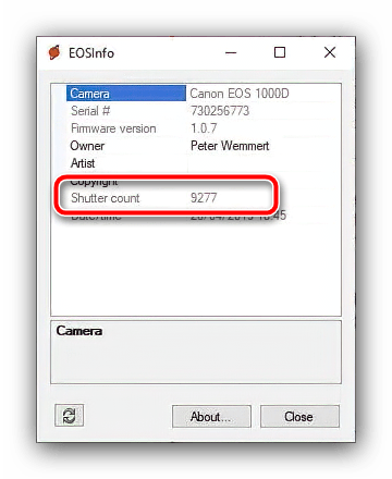 Проверка пробега камеры Canon посредством EOSINFO