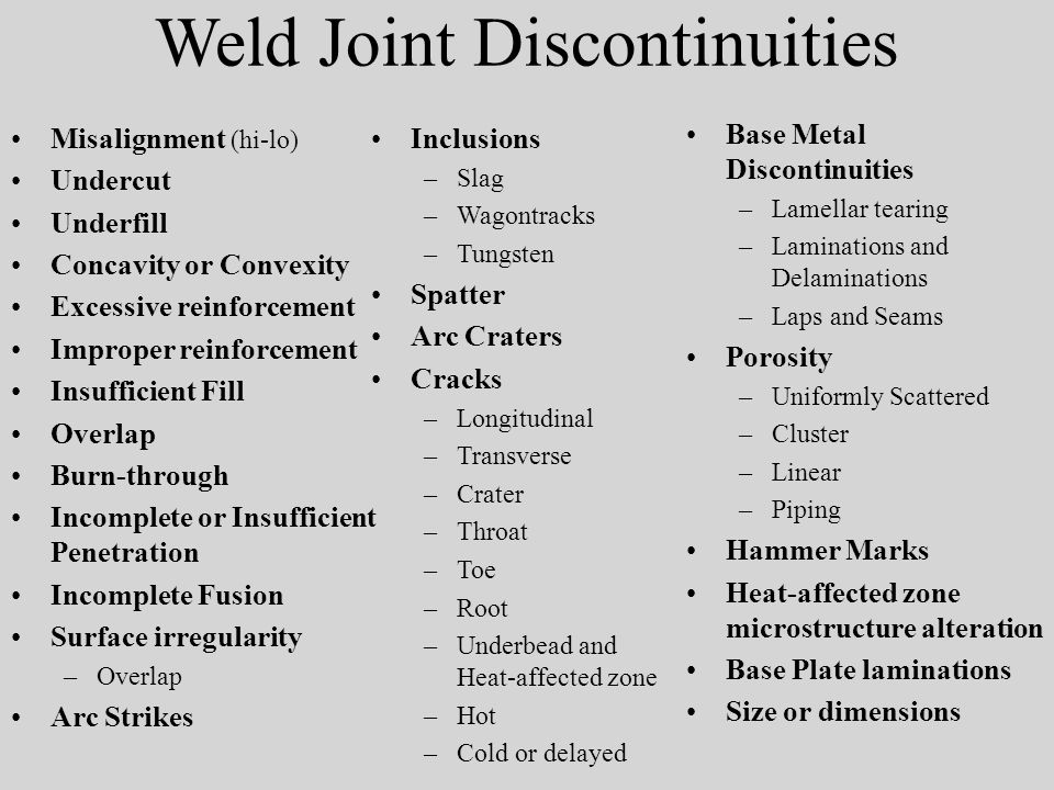 Weld Joint Discontinuities