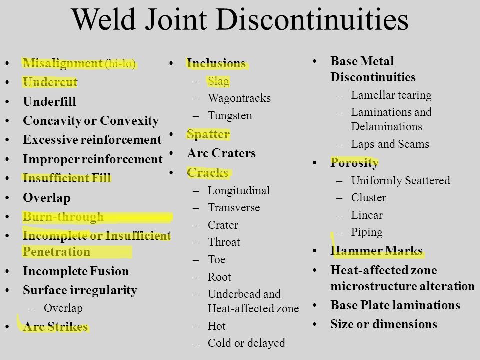 Weld Joint Discontinuities