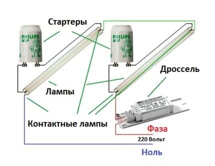 Подключение лампы через дроссель